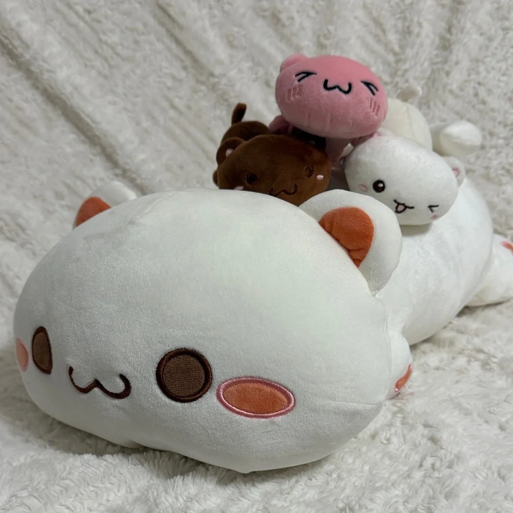 Adorable Cat Plush Toy Collection - White, Pink, Brown